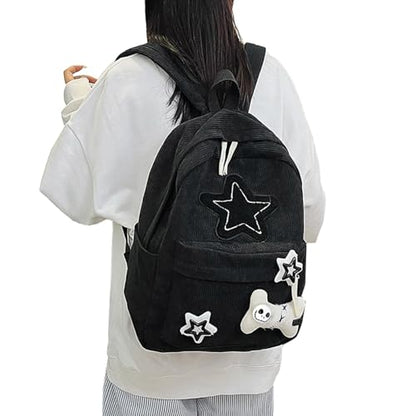 Backpack Trendy Y2K Stars Cute Aesthetic Backpack College Laptop Backpack Casual Travel Daypack for Teens (Black) - color: Black