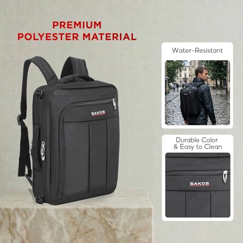 SAKOS Flash 3 in 1 Laptop Bag, 15.6 Inch Convertible Messenger, Shoulder Bag & Backpack, Water Repellent Travel Bag, Professional Work Bag for Men & Women, Briefcase with Laptop Compartment - Black - color: 5. Flash - Black