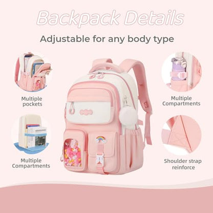 VIDOSCLA Vivid Girls' School Backpack Kids Elementary Schoolbag Primary Backpack with Multi-Pocket Design for 4+ Years Girls - color: A03# Pink