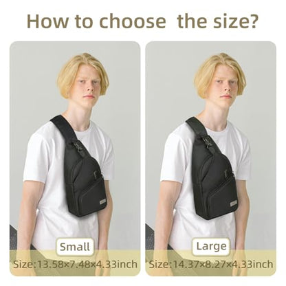 AMJ Crossbody Sling Bag Men Women, Casual Shoulder Backpack, Chest Daypack Satchel for Hiking Travel - color: Black, size: Large