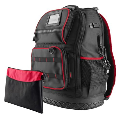 Tool Backpack Heavy Duty Tool Bag with Laptop Sleeve, USB Charging Port, Side Pouches, Multi Pockets and Rubber Base - Electrician, Handyman, Construction, Carpentry Work or Jobsite Tote by Stalwart
