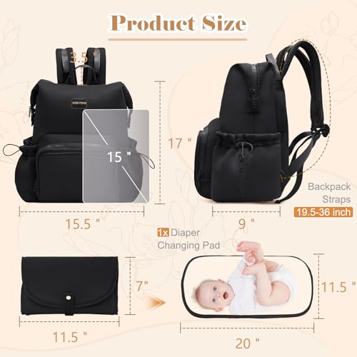miss fong Diaper Bag Backpack - Baby Diaper Bag Neoprene Bag Large Capacity Neoprene Backpack with Diaper Changing Pad Pañaleras Para Bebe Baby Backpack with 12 Pockets for Mom & Dad -Black - color: Black