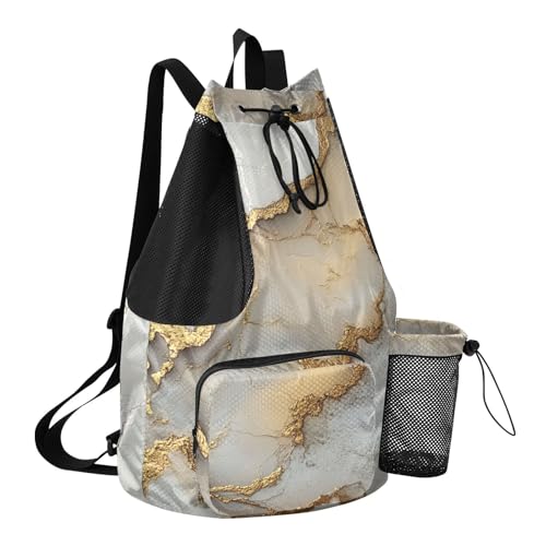 Drawstring Backpacks Camp Bag With Water Bottle Holder Athletic Cinch Sack Waterproof Marble White Neutral - color: Color 19