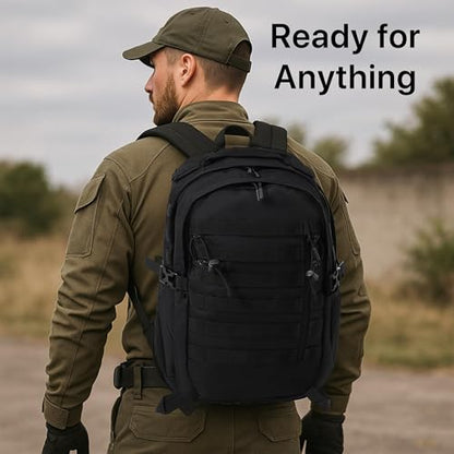 WESTEND 29L Tactical Backpack for Men – Military Assault Pack with MOLLE System, Heavy Duty Bug Out Bag for Outdoor Activity - color: Black Out