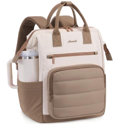 LOVEVOOK Puffer Laptop Backpack for Women, 15.6 Inch Work Backpack purse for Nurse Teacher, College Back to School Bookbag for Teen Girls, Personal Item Travel Bag Computer Daypack for Daily Commute - color: Beige-khaki, size: 15.6 Inch