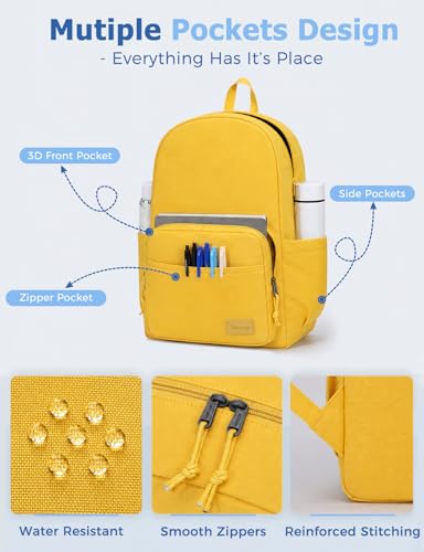 VASCHY School Backpacks, Lightweight Bookbag Schoolbag for Boys Girls Casual Basic Simple Daypack for Women Yellow - color: Yellow