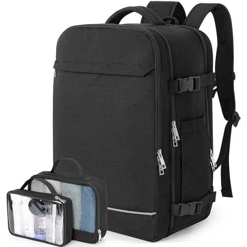 Sinaliy Personal Item Backpack, 40L Large Travel Backpack for Women Men, Waterproof Carry on Backpack for College, Business, Work - color: Black