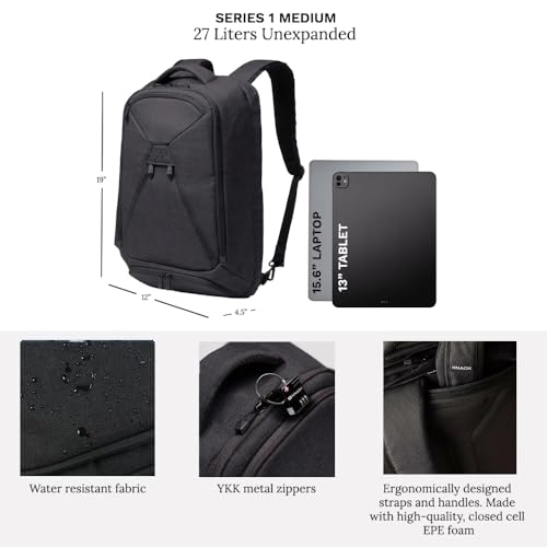 Knack Series 1 Travel Backpack Set with Packing Insert and Bottle, Black - color: Black, size: Medium Set