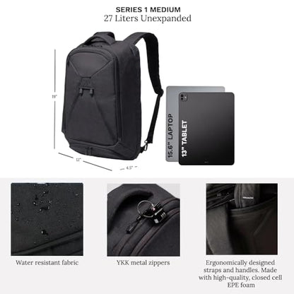 Knack Series 1 Travel Backpack Set with Packing Insert and Bottle, Black - color: Black, size: Medium Set