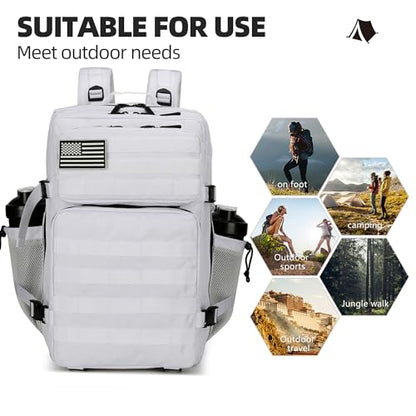Lovelinks21 45L Tactical Assault Backpack 3 day assault pack with Molle Waterproof backpack Rucksack for Tactical Backpacks (White) - color: White