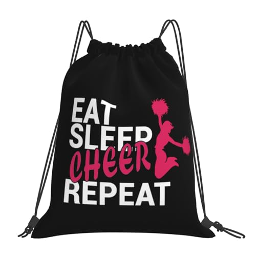 Eat Sleep Cheer Repeat Unisex Drawstring Backpack Bag Sport Gym Travel Swim Sackpack - color: Eat Sleep Cheer Repeat