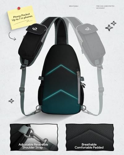WATERFLY Sling Bag Crossbody Backpack: 8L RFID Anti Theft Cross Body Shoulder Bag Travel Crossover Side Bag for Men Women - color: Black