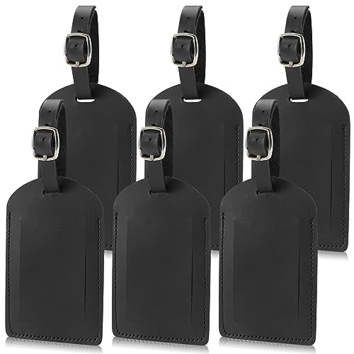 Ringsun Genuine Leather Luggage Tag for Suitcases ID Tags Bag Tags for Luggage (6 Pack) - color: 6 Pack-black