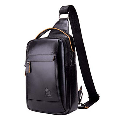 Leather Sling Bag Backpack for Men Women Outdoor Travel Hiking Business Shoulder Crossbody Chest Pouch Pack Casual Work Office Handbag Tote - color: #20black