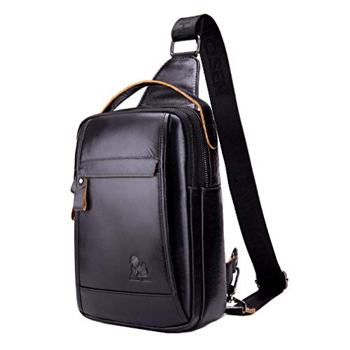 Leather Sling Bag Backpack for Men Women Outdoor Travel Hiking Business Shoulder Crossbody Chest Pouch Pack Casual Work Office Handbag Tote - color: #20black