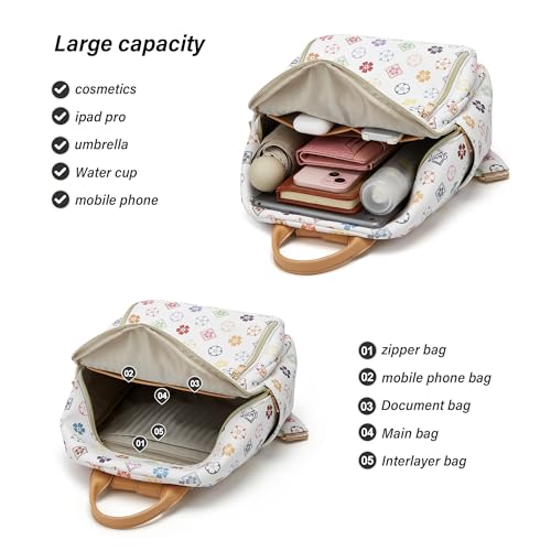 Makes Mini Backpack for Women, Stylish Daypack Purse Handbag Small Casual Daily Travel Bag, Lady Girls Gifts for Work School, 2pcs Sets - color: Triwhite Flower