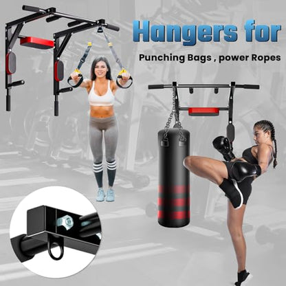 2 in 1 Pull Up Bar,Wall Mounted Pull Up Bar Chin Up for Home Gym Workout,Pull Up Bar Dip Station,Power Tower Set,Heavy Duty Pull-up Chin Up Bar,Indoor Fitness Equipment 440lbs Black