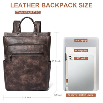 Leather Laptop Backpack for Women, Travel Backpack Purse Fits 15.6 Inch Laptop, Casual Daypack with Laptop Compartment for Men Teachers College Work Business Nurse Weekender, Black - color: 3-1 Coffee