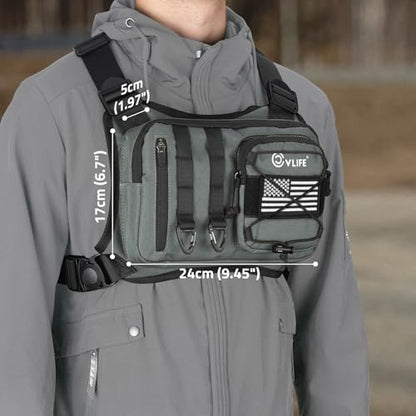 CVLIFE Outdoor Chest Bag for Men, Tactical Chest Pack, Adjustable Running Vest Bag, Lightweight Anti-theft EDC Rig for Hiking - color: Grey