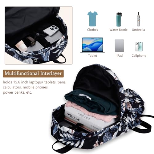 Women's Water-resistant Daypack Backpack, 15.6 Inch Laptop Compartment & Anti-Theft Pocket, Adjustable Padded Straps for Commuting, Travel, Work, College, Hawaii Flower - color: Hawaii Flower