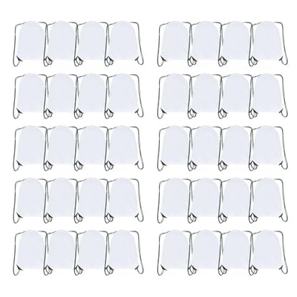 Drawstring Backpack Bulk 40 Packs Draw String Bags for Gym Sports Trip Pedestrianism Cinch Sack DIY for Women Men (white) - color: White