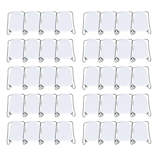 Drawstring Backpack Bulk 40 Packs Draw String Bags for Gym Sports Trip Pedestrianism Cinch Sack DIY for Women Men (white) - color: White