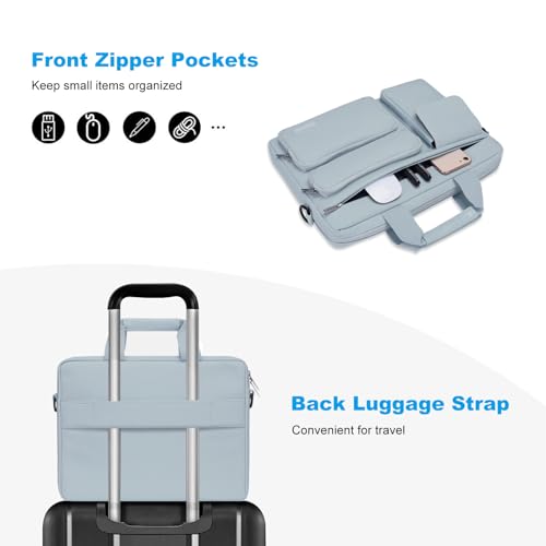 MOSISO Laptop Shoulder Bag 15.6 inch, 15-15.6 inch Computer Bag Compatible with MacBook Pro 16 inch, HP, Dell, Lenovo, Notebook with 2 Raised&1 Flapover&1 Horizontal Pocket&Handle&Belt, Baby Blue - color: Baby Blue, size: 16 inch