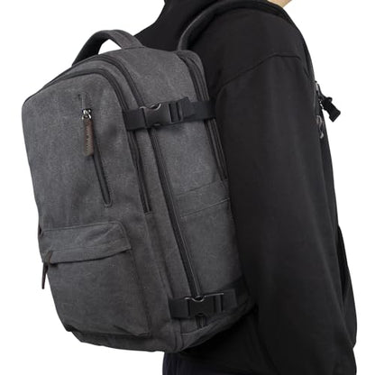 KAUKKO Canvas Travel Backpack, Personal Item Airline Approved, Carry On Backpack with Multi-Pockets and Shoe Pouch, fit 15.6 inch Laptop, 40L Weekender Bag, 11-BLACK - color: 11-black