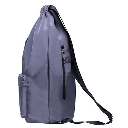 KAUKKO Drawstring Sports Backpack Gym Yoga Bag Shoulder Rucksack for Men and Women 1031-2-GRAY,18.5L - color: Nylon Grey