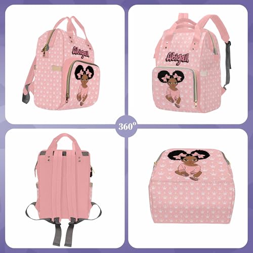 Newcos Personalized Crown Print Diaper Bag with Name Custom Africa Black Women Nappy Bags Travel Casual Mummy Backpack for Mom Women Pink - color: 230112-2