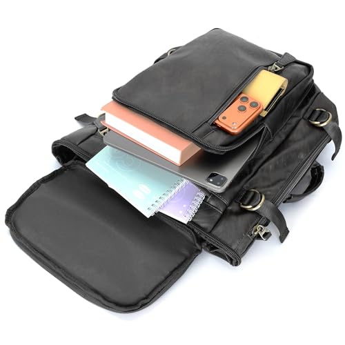 GOWIN Vegan Leather Laptop Backpack fit 16 Inch Laptop ‌3-in-1 Convertible Travel Water-resistant Backpack for Men, TSA Approved (Black) - color: Black