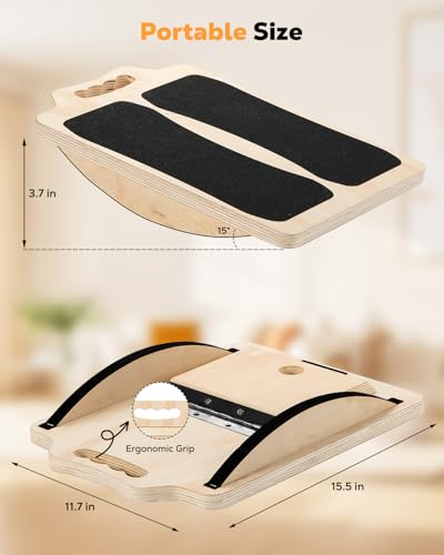 MoKo 2-in-1 Wooden Slant Board & Balance Board, 4 Adjustable Inclines Calf Stretcher for Knees, Ankles, Heels, Feet and Legs, Non-slip Stretch Boards Support up to 220lbs - color: Wood
