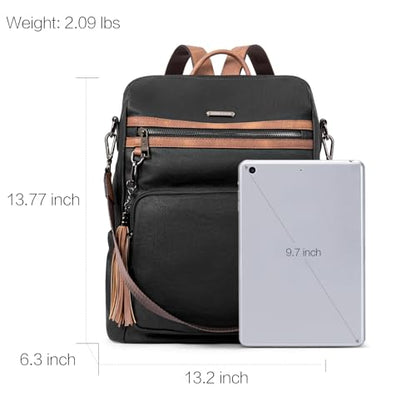 CLUCI Backpack Purse for Women Fashion Leather Designer Travel Large Ladies Shoulder Bags with Tassel Oil Wax Black - color: Black With Brown