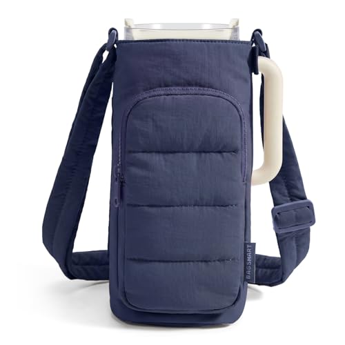 BAGSMART 40oz Water Bottle Holder with Strap, Quilted Crossbody Purse Drink Carrier, Gym Accessories for Women - color: Nvay, size: 40oz Magnetic