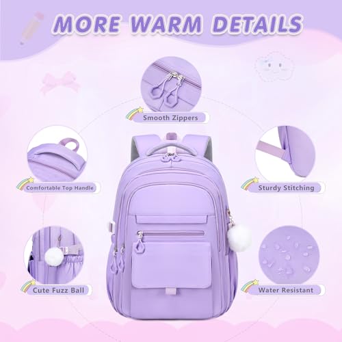 GeeWin Backpacks for Girls, Girls Backpack with Lunch Box & Pencil Case Set, 17 Inch Waterproof Girl Bookbag with Lots of Pockets for Kids, Teens, Elementary Middle High College School Student(Purple) - color: Purple