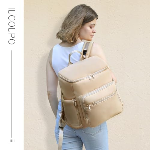 Diaper Bag Backpack, Neoprene Bag Backpack, Large Diaper Backpack with 16 Diaper Bag Organizers, 4 Insulated Pockets, Lighweight Travel Baby Bag with Changing Pad for Mom & Dad, Apricot - color: Apricot