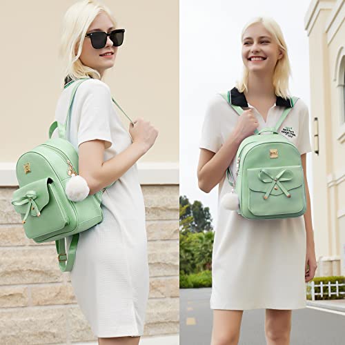 ZGWJ Mini Backpack Purse for Women - 3-Piece Set, Small PU Leather Bowknot Fashion Backpacks, Cute Casual Travel Daypacks - color: Light Green