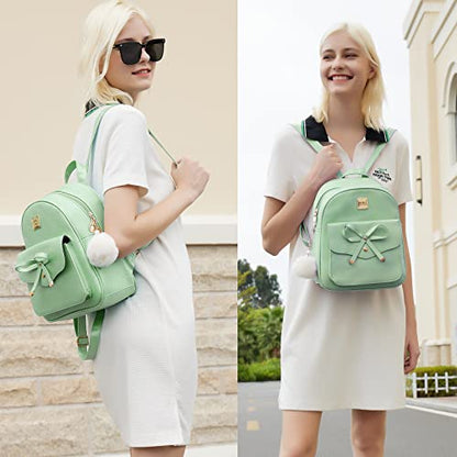 ZGWJ Mini Backpack Purse for Women - 3-Piece Set, Small PU Leather Bowknot Fashion Backpacks, Cute Casual Travel Daypacks - color: Light Green