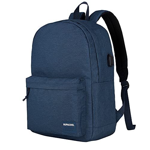 SUPACOOL Casual Laptop Backpack for Men and Women, Backpack for College, USB Charging Port, Lightweight Pack Back(Navy blue) - color: Navy Blue, size: 20L