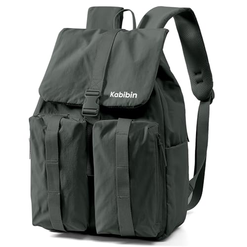 Lightweight Casual Backpack, Water Resistant Nylon 15.6 Inch Laptop Backpack, Bookbag for Teens Adults, Outdoor Casual Daypack with Multiple Storage Pockets & External Hang Belt - color: Dark Grey