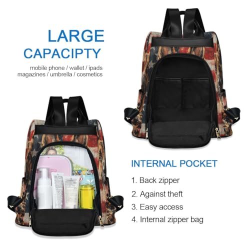 ALAZA German Shepherd American Flag Independence 4th Of July Trips Hiking Camping Rucksack Pack for Women - color: multicolor 15