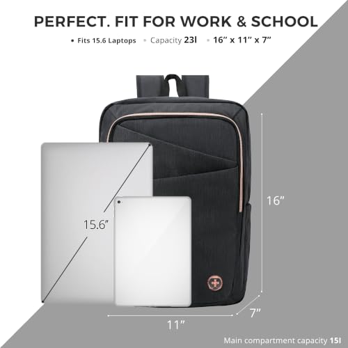 Swissdigital Design Business Laptop Backpack For Women,With USB Charging Port Computer Work Backpack,Fits 15.6 Inch Laptop Compact Travel Casual Backpack,Black | SD1006-01 - color: Black