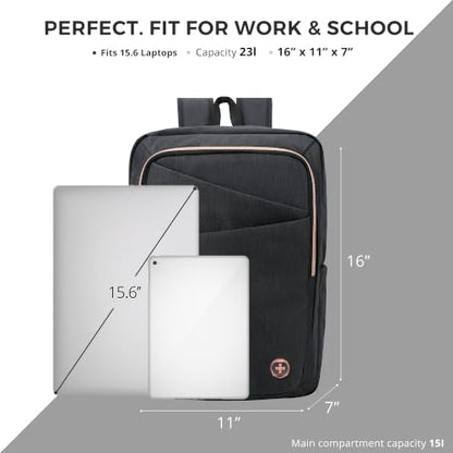 Swissdigital Design Business Laptop Backpack For Women,With USB Charging Port Computer Work Backpack,Fits 15.6 Inch Laptop Compact Travel Casual Backpack,Black | SD1006-01 - color: Black