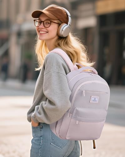LOVEVOOK Laptop Backpack for Women Teens,College School Backpack with Tumbler Holder,15.6" Computer Bag,14 Pockets,Waterproof - color: Pink/Grey, size: 15.6inch