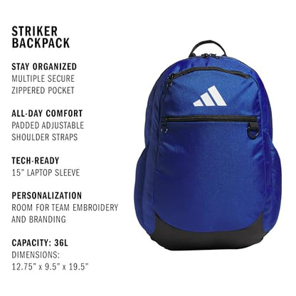 adidas Striker 3 Team Sports Backpack – Daypack for Sports Gym Travel, 36L, Royal Blue, OSFA - color: Royal Blue