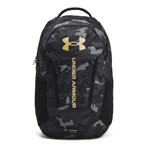 Under Armour Unisex-Adult Hustle 6.0 Backpack, (001) Black/Black/Metallic Gold, One Size Fits Most | (001) - color: (001) Black / Black / Metallic Gold, size: One Size