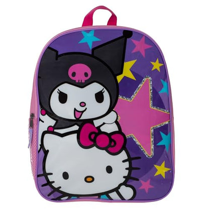 AI ACCESSORY INNOVATIONS Sanrio's Hello Kitty & Kuromi Kids Backpack, Elementary School Girls Book Bag, Purple & Pink - color: Hello Kitty and Kuromi
