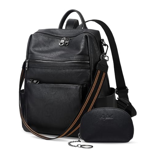AGLOD Leather Backpack Purse for Women Designer Ladies Shoulder Bag Fashion Faux Work Travel Handbags - color: Kcus22001-black