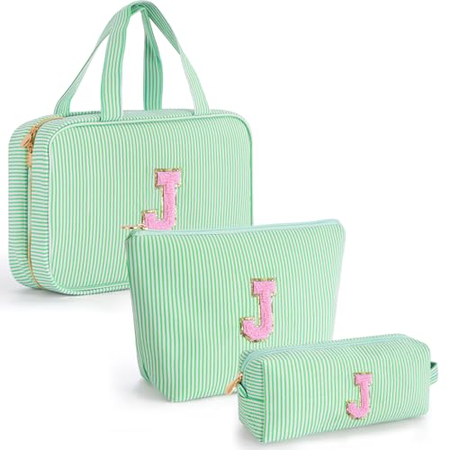 Gifts for Teen Girls Women - Personalized Toiletry Bag Initial Makeup Bag | Travel Cosmetic Bag | 8 9 10 11 12 13 14 15 16 Years Old Girl Gift Trendy Stuff - Green J - color: Green, style: J