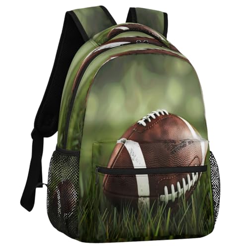 American Football Ball Backpack with Chest Strap, Casual Backpack for Women Men, 16 Inch Daypack for Travel Work, Rugby - color: Brown